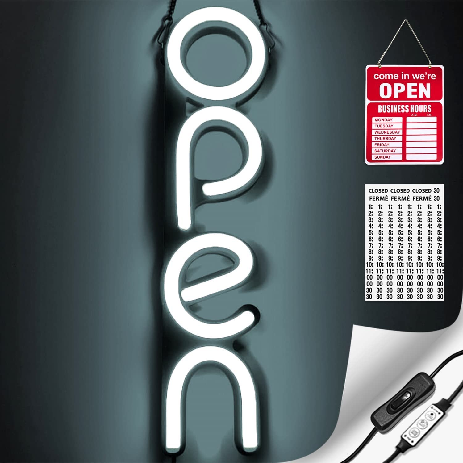 Flashing Vertical LED Neon Open Sign Light for Business with Switch ...