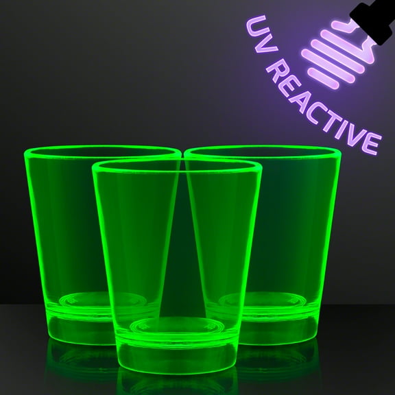 FlashingBlinkyLights 1.5 oz. Green Glow Neon UV Reactive Shot Glasses (Set of 12)