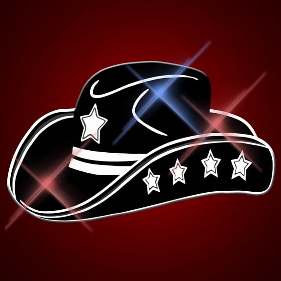 FlashingBlinkyLights Black Cowboy Hat Light Up Flashing LED Lapel Pins