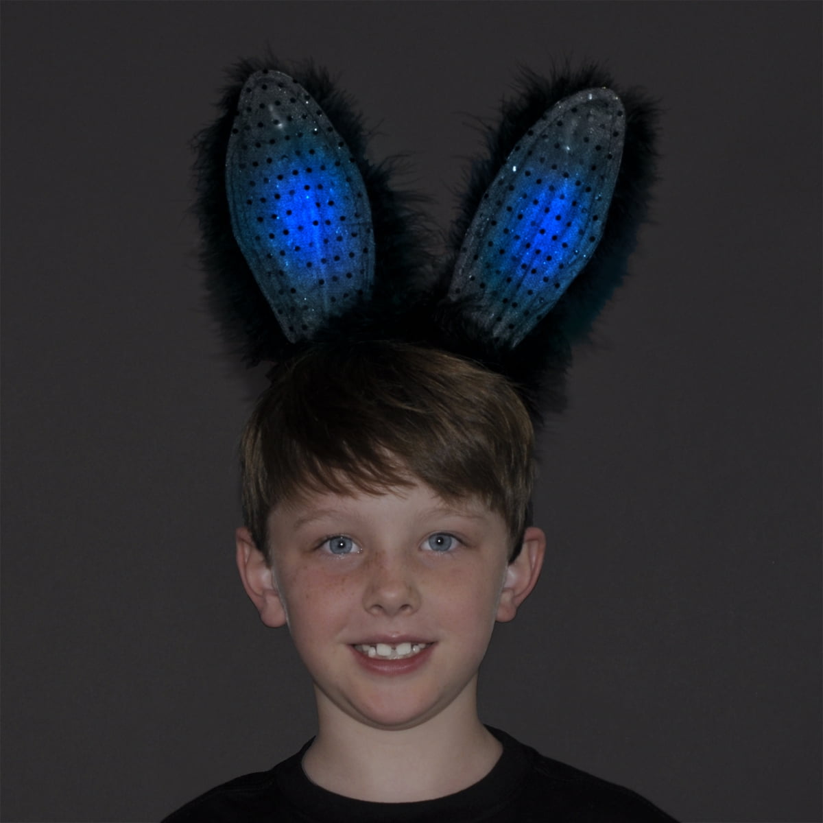 FlashingBlinkyLights Black LED Light Up Bunny Ears Headband