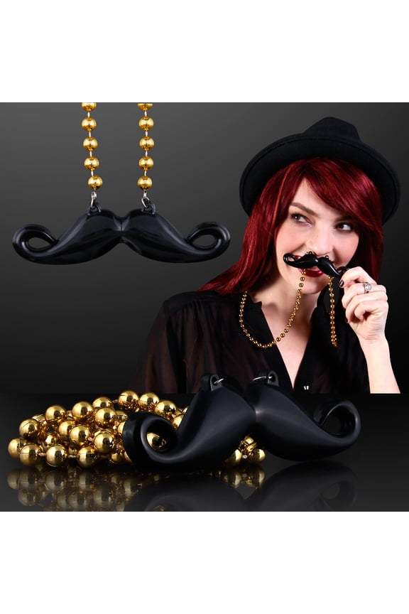 FlashingBlinkyLights Hipster Mustache on Mardi Gras Bead Necklace (Set of 12)