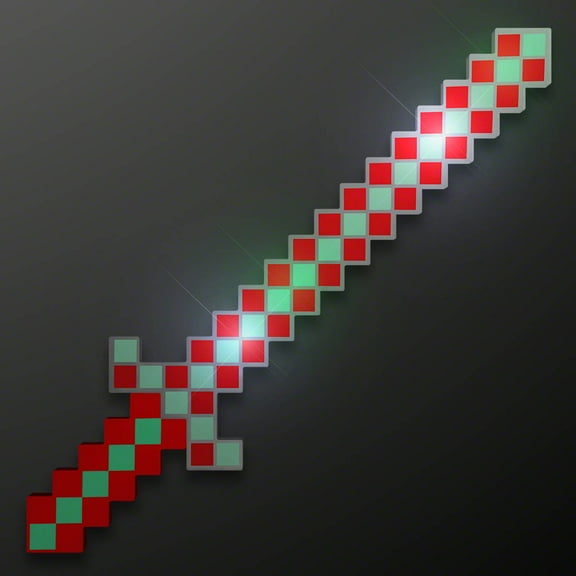 FlashingBlinkyLights Light Up 8-Bit Green & Red Christmas Sword Pixel Toy