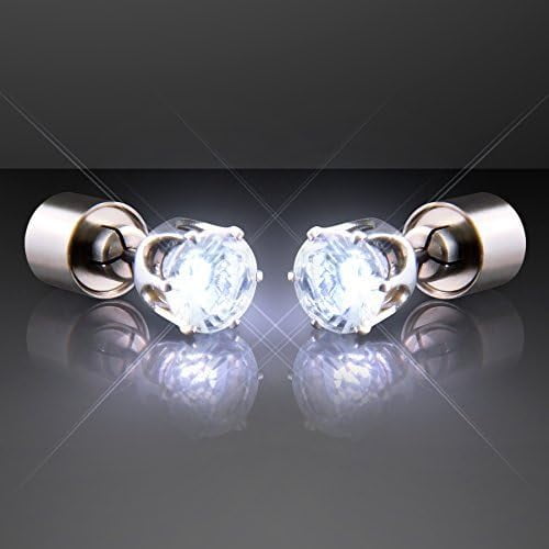 White LED Cubic Zirconia Light Up Earrings for Pierced Ears