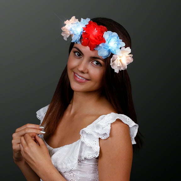 FlashingBlinkyLights Light Up Red, White & Blue LED Flower Crown for 4th of July