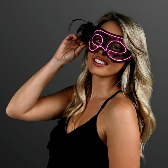 FlashingBlinkyLights Pink EL Wire Glow Mask for Mardi Gras