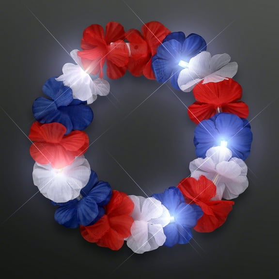 FlashingBlinkyLights Red, White & Blue LED Hawaiian Lei Floral Headband- Patriotic Light Up Flower Crown