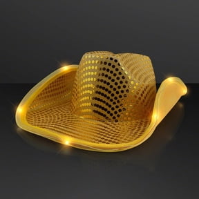 FlashingBlinkyLights Shiny Gold Sequin Light up LED Cowboy Hat
