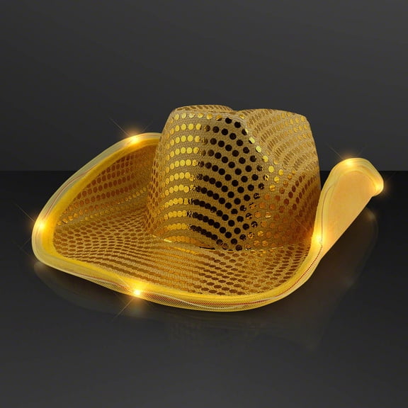 FlashingBlinkyLights Shiny Gold Sequin Light up LED Cowboy Hat