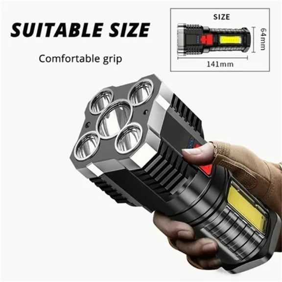 Flashlight, 10000 Lumens High Power Cob Flashlight, 5 Led Flashlight Usb Recharge Handheld flashlight for Night, Hiking, Camping