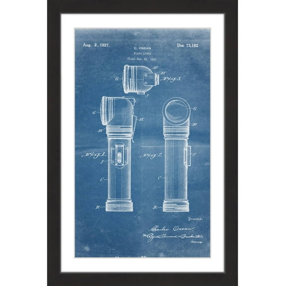 "Flashlight 1923 Blueprint" Framed Painting Art Print, 12" x 1.5"