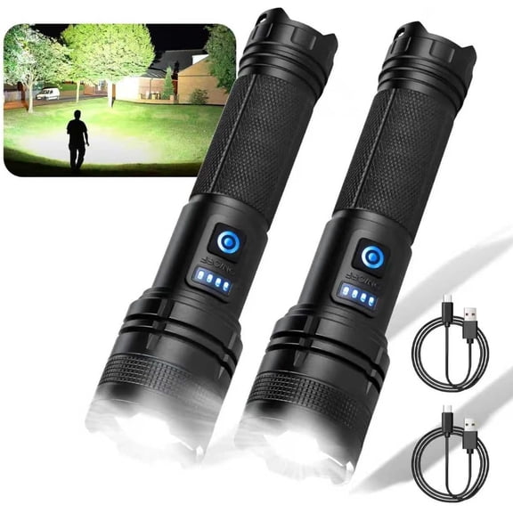 Flashlight 2-, 90000 High Lumens Bright Handheld Flashlights, 5 Modes & Adjustable Focus, High Handheld Flashlight for Camping Outdoor Night Work