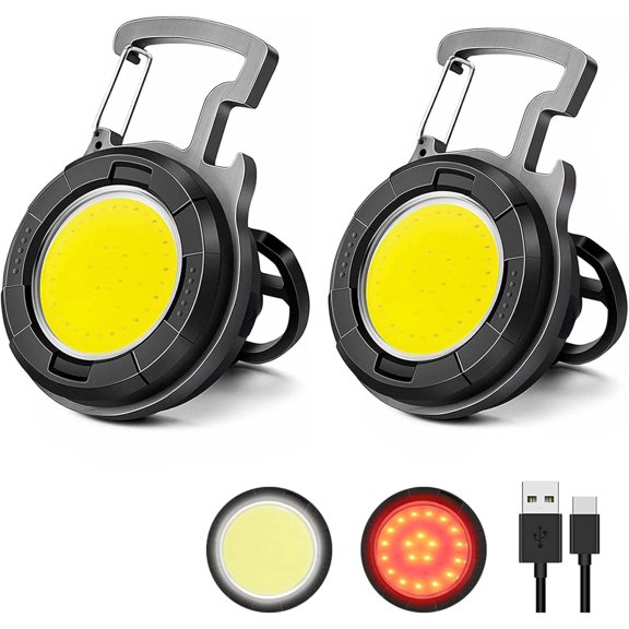 Flashlight 2 Pack, 1000 Lumens EDC Flashlight COB Work Light, Bottle Opener Mini Pocket Flashlight with Bracket Folding for Biking Fishing Running