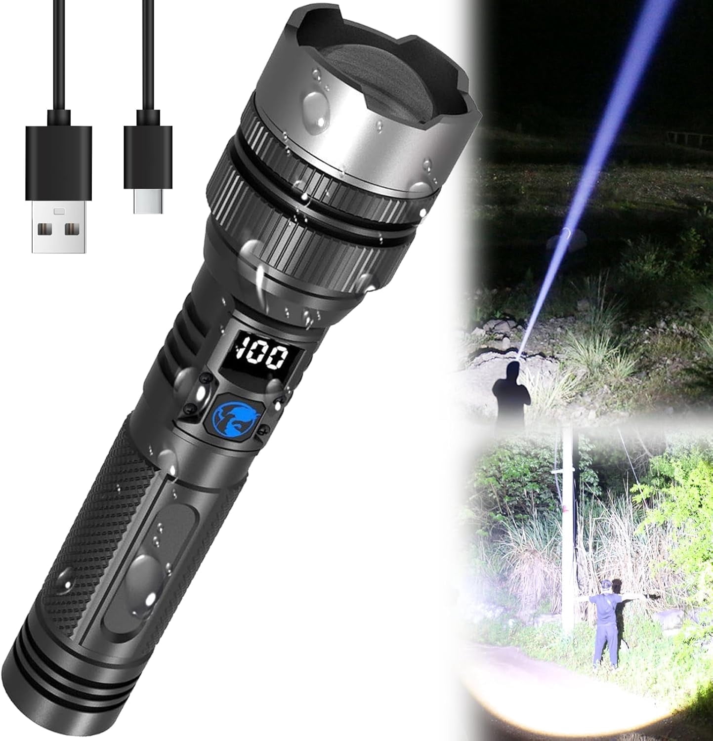 The Ultimate Survival Flashlight Pro, LED Flashlights High Lumens, Waterproof Handheld Flashlights, 5 Modes Torch with LED Digital Display for home