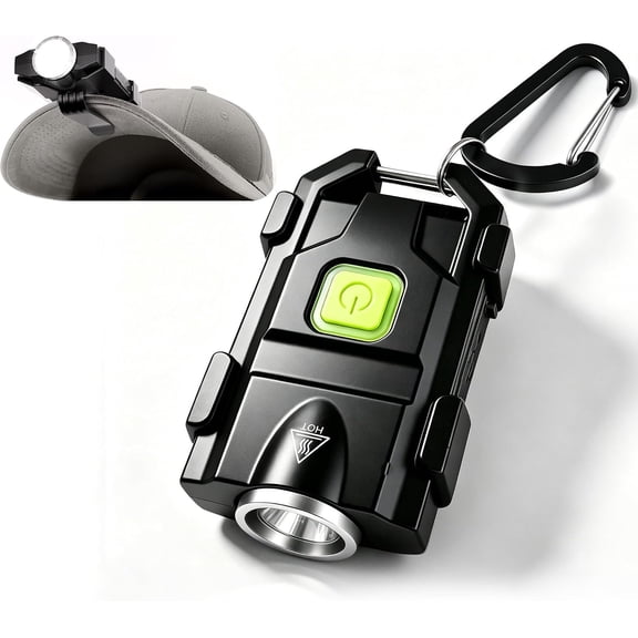 Flashlight 500 Lumens, USB-C Rechargeable EDC Pocket Light, Aircraft , 3 Modes, Cap Clip & Carabiner, Glow-in-Dark Button -- Camping, Hiking, Concert,