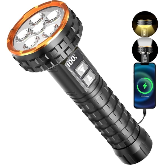 Flashlight, 5000 Lumen   Flashlight with Digital Display, 8 Modes & IPX4  EDC Flashlights with  Base for Camping, , , Rescue