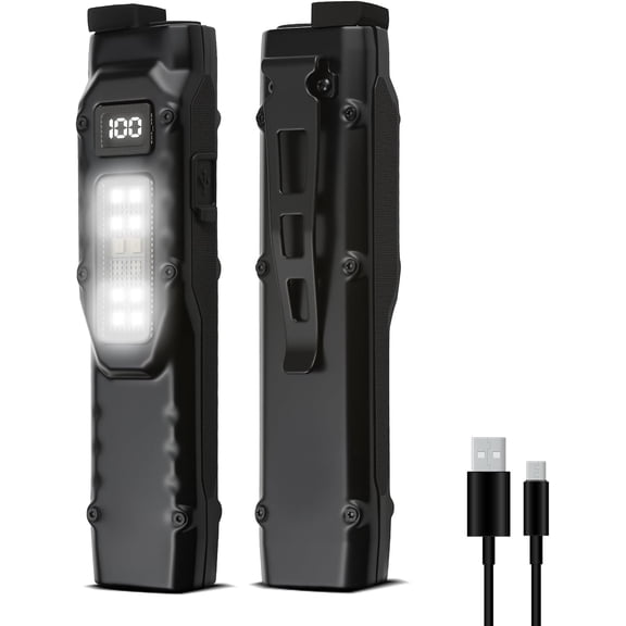 Flashlight - 700 Lumens Flat Flashlights with Digital Display, Stainless 8 Modes Pocket Flash Light for Repairing/Camping/