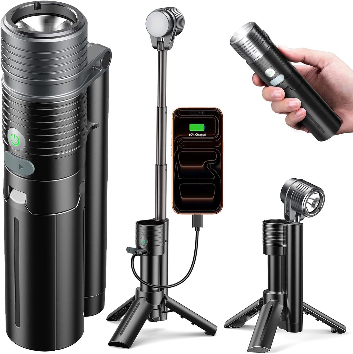 Flashlight Camping Light 2in-1, 180°Flip Double Lamp 8-Mode Rechargeable LED Bright Flash Light Camp Lantern Reading Light Waterproof 4500mAh for Outdoor Home Emergency, Gift for Men Women