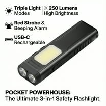 Flashlight,Flashlight Rechargeable,Triple Light Flashlight,Flashlights for Home&Travel,Pocket Led Flashlight with Red Strobe&Beeping Alarm-250 Lm,Usb-C Charging, 4 Light Modes, IPX4