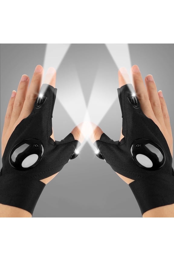 Men's Finger Lights Green Waterproof Gloves, Gifts for Men, Black