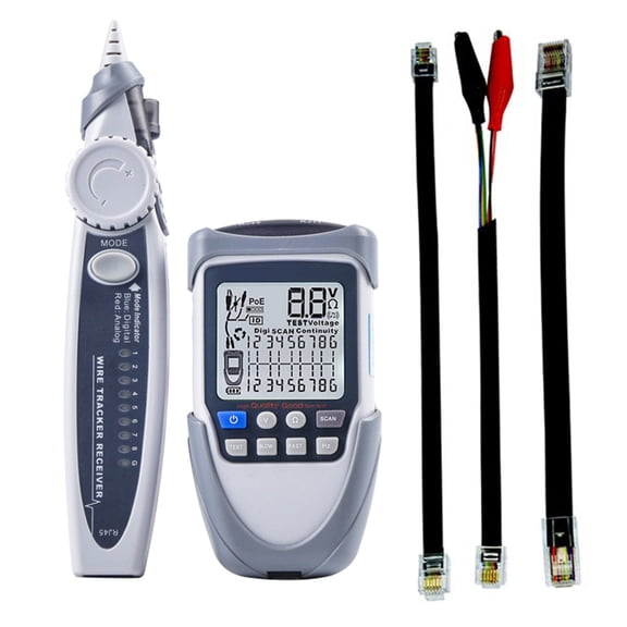 with Flashlight Handheld Portable Network Cable Tester LCD Large Screen Display Digital Wire Trackers Continuity Battery Voltage Polarity Checking POE Test Multi Function Cable Tester with