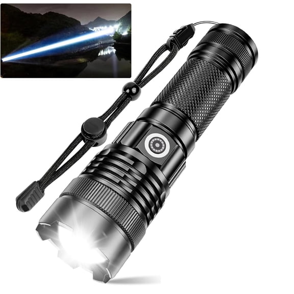 Flashlight High Lumens, 25000lm Rechargeable Flashlight 1600 Meter Long Beam LED Flashlights(Included Battery), Tactical Spotlight Zoomable Waterproof Flash Light for Home Emergency Search Camping