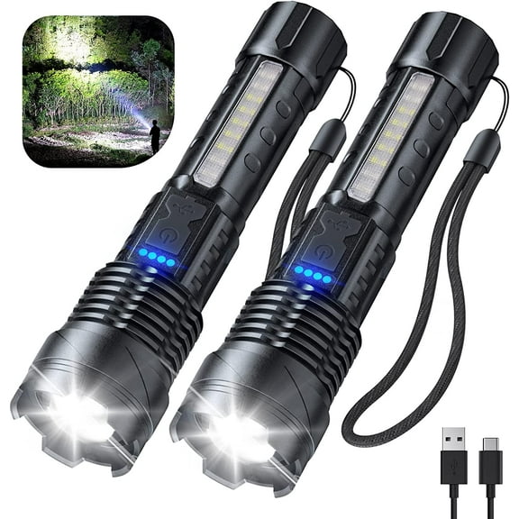 Flashlight High Lumens Rechargeable 2 Pack, 980000 Lumen Super Bright Led Flashlights with 7 Light Modes, IPX6 Waterproof, Powerful Handheld Flash Light for Camping Home Emergencies