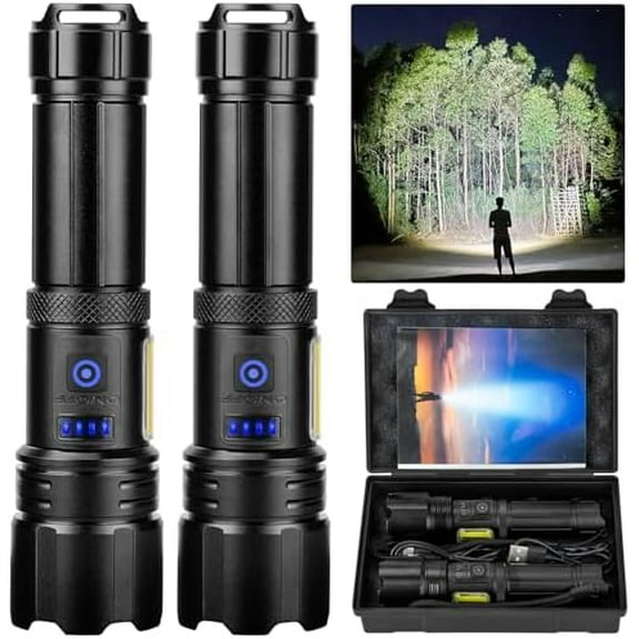 Flashlight LED Rechargeable Flashlights High Lumens, 99,000 LM Super Bright Powerful Flashlight, High Powered Flash Lights Waterproof Handheld Flashlights for Home Camping Hiking(2 Pack)