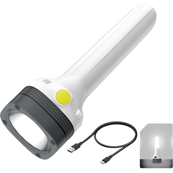 Flashlight Lantern Combo Rechargeable, 2-in-1 LED Flashlight with 360 Camping Lantern & Emergency Strobe, Compact Light for Camping, Power Outage, Car