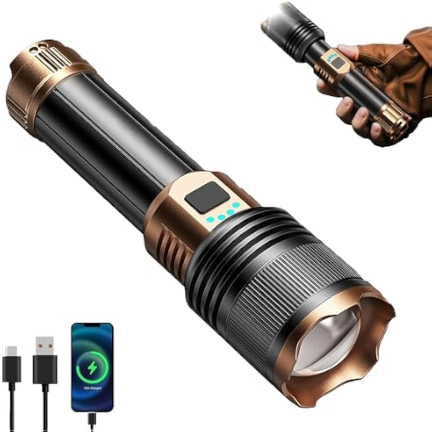 Flashlight, Rechargeable 1097 Flashlight, Outdoor Camping Home Long-Range Portable Flashlights, Strong Light 4 Modes and Long Endurance，for Camping, Hiking (5500mAh,1Pcs)
