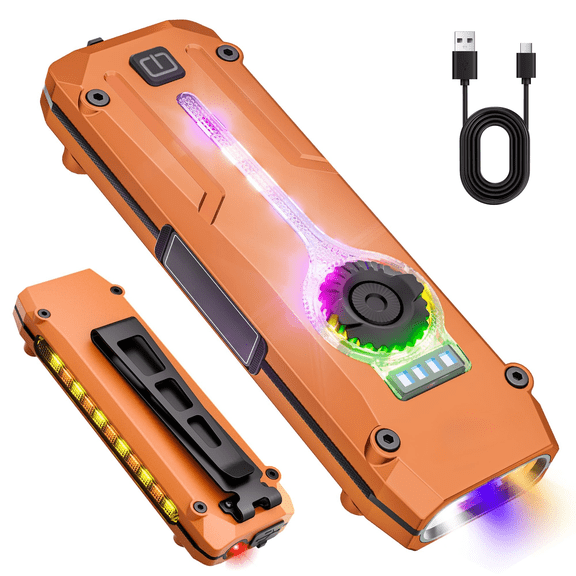 Flashlight Rechargeable 350 High Lumens with RGB,Magnetic Base Small Flashlights with Dual Switch,Stepless Dimming,USB-C Waterproof USB C Flash Light for Work,Home,Emergencies