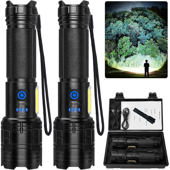 Flashlight Rechargeable 99,000 High Lumen - 7 Modes LED Flash Light with COB, Handheld Flashlight for , Camping(2 Pack)