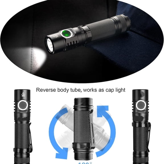 Flashlight, Rechargeable Flashlight with Powerful SST40 LED 6500K, for EDC Camping Hiking Fishing Dog Walking (Black)