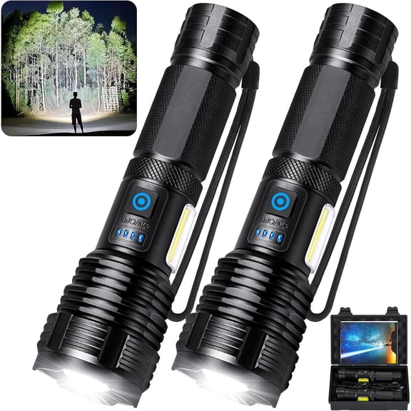 Flashlight Rechargeable Flashlights High Lumens, 99,000 LM Bright LED Flashlight Flash Light, USB Rechargeable Flashlights & Handheld Flash lights for Camping Hiking(2 Pack)