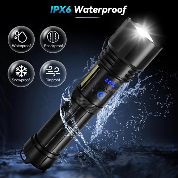 Flashlight Rechargeable Flashlights High Lumens, 99,000 LM Bright LED Flashlight Powered Flash Light, USB Rechargeable Flashlights & Waterproof Handheld Flash lights for Home Camping Hiking(2 Pack)