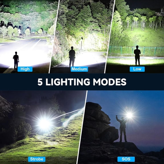 Flashlight Rechargeable LED High Lumens, 99,000 Lumens Super Bright Flash Lights with 5 Modes, AdjustableWaterproof Powerful Linterna for Home, Camping(2 Pack)