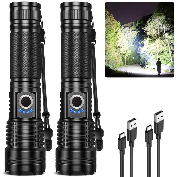 Flashlight Rechargeable LED High Lumens - 99,000lm Bright Powered Flash Light with 5 Modes, Adjustable Handheld Torch for Camping,Home