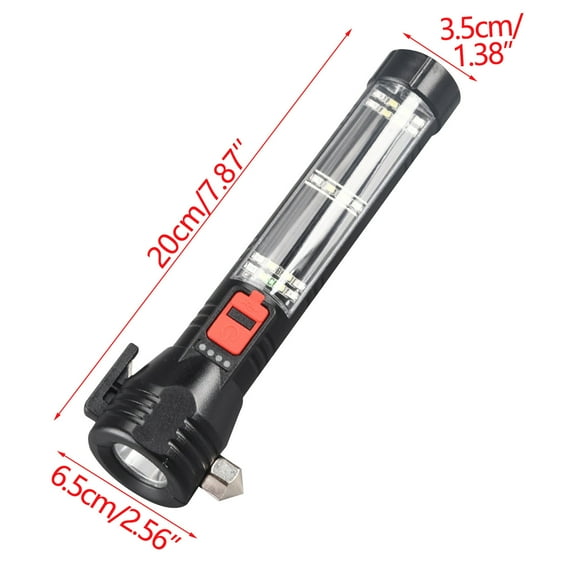 Flashlight Solar LED USB Charging Strong Light Portable for Outdoor Camping Emergency Car Use Black