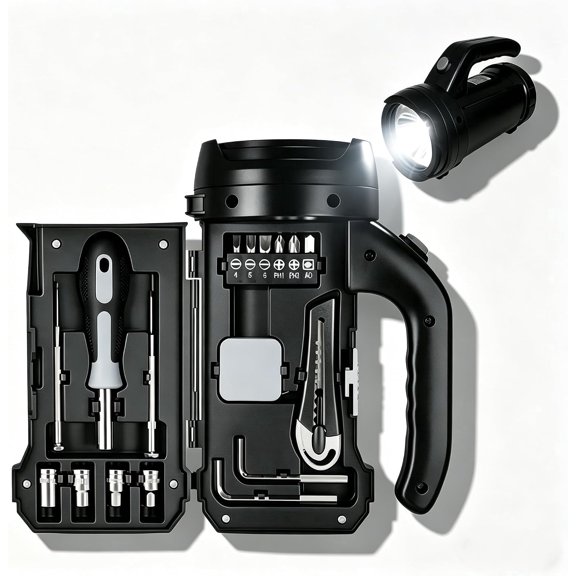 BUNACET Flashlight Toolkit 17-in-1 Multitool Set with a Flashlight, Emergency Repair Kit, Screwdriver, Sockets & Utility Knife for Home, Camping & Outdoor Adventure
