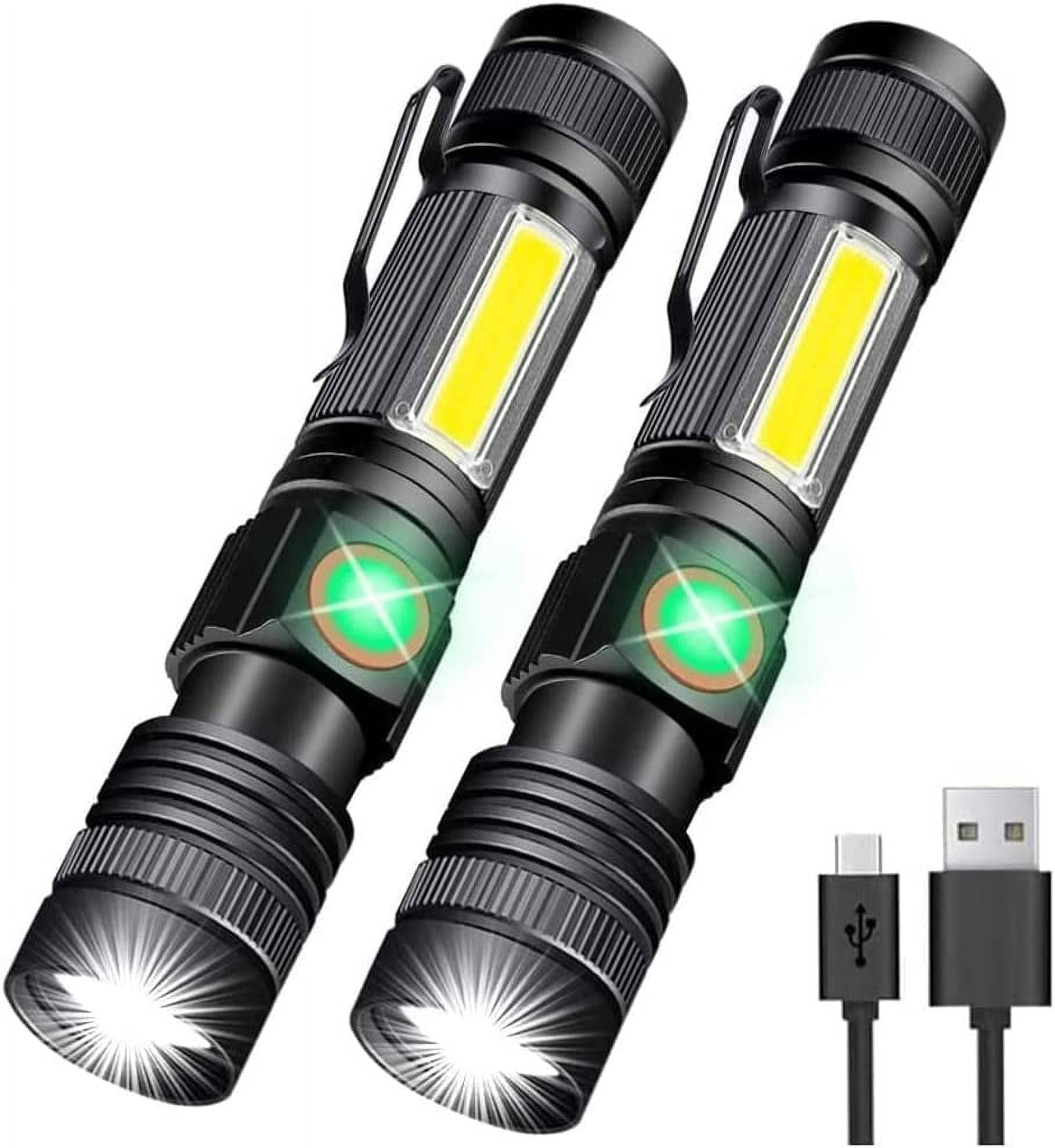 Flashlight USB Rechargeable, Magnetic LED Flashlight, Super Bright LED Tactical Flashlight with Cob Sidelight, 2000LM, Waterproof, Zoomable Best Small LED Flashlight for Camping, Emergency Flashlight