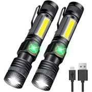 Flashlight USB Rechargeable, Magnetic LED Flashlight, Super Bright LED Tactical Flashlight with Cob Sidelight, 2000LM, Waterproof, Zoomable Best Small LED Flashlight for Camping, Emergency Flashlight