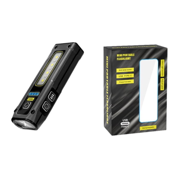 Flashlight, USB Rechargeable, with Magnetic Base, Hat Clip and Red Blue White Side Lights