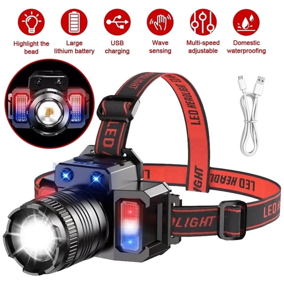 Zoom Motion Sensor Flashlight - USB Rechargeable Super Bright LED Headlamp for Hiking [2 Pack]