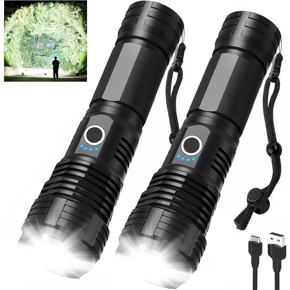 Flashlights 90,000 Lumen High Lumens 2 , Brightest Flash Light with 5 Modes & 18H Runtime, IPX7 , Handheld Flashlights for Camping Hiking