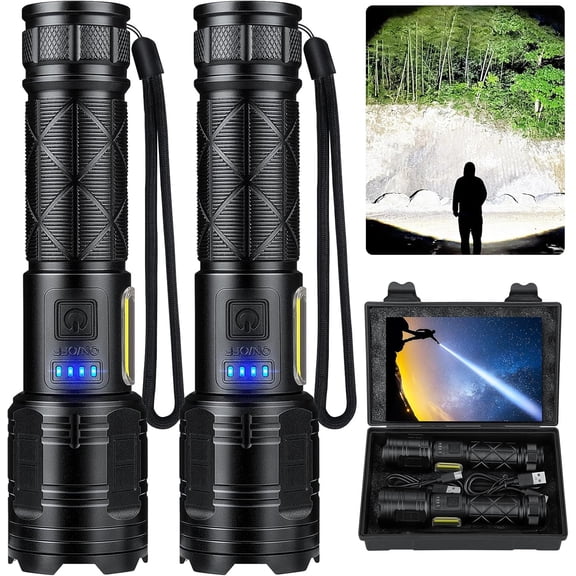 Flashlights 90000 High Lumens 2 , Bright Flash Light with 7 Modes, IPX7 , Handheld Flashlight for Camping