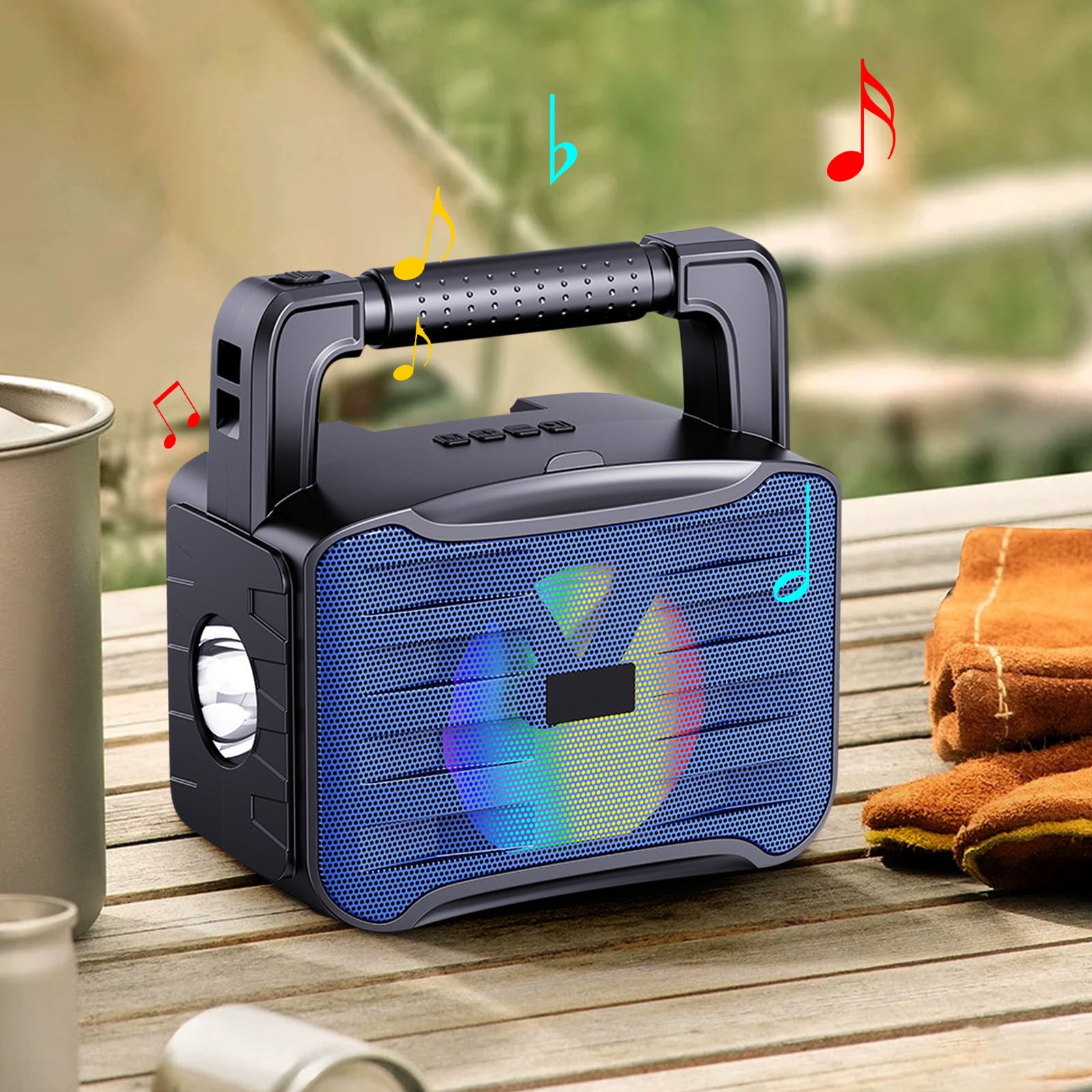Flashlights For Emergencies,LED Flashlight Rechargeable,Flashlights,Solar Bluetooth 5.3 Speaker With Flashlight,8W 1200mAh Portable Radio Camping Light 5V Output For Outdoor,Emergency.(B)