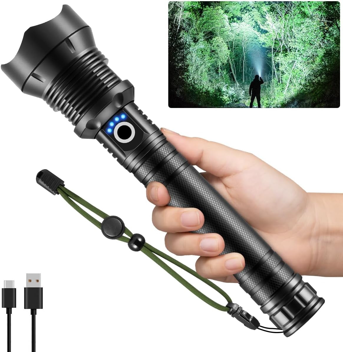 Flashlights High Lumen Rechargeable, Heavy Duty 990000 Lumens Rechargeable Flashlights, Adjustable Focus Tactical Flashlight with 5 Modes, Super Bright Flashlight for Home Camping