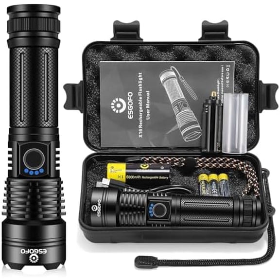 Flashlights High Lumens 10000 Rechargeable, Super Bright Handheld LED Flash Light, Powerful Emergency Linternas, Waterproof, Long Lasting, for Hiking Camping Gift$$Tools & Hardware Other
