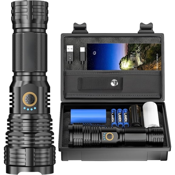 Flashlights  High Lumens ,  20,000 Lumens XHP70.2  Bright Flashlight, Flash Light  ,  Handheld Flashlight with holster for  Camping Hiking