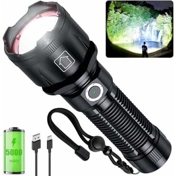 Flashlights High Lumens, 4800.000 Lumens Super Bright Rechargeable Flashlight with 5 Light Modes, Zoomable, IP67 Waterproof, Led Flashlight for Home Emergencies Camping$$Tools & Hardware Other