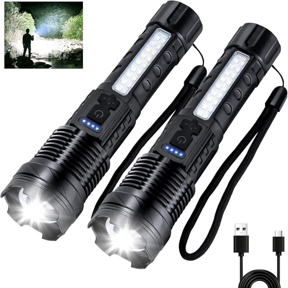 Flashlights High Lumens 980,000L, 2 Packs Bright Flashlight, 7 Modes Adjustable Flash Light with C, Side Light, , Flashlight For , Camping